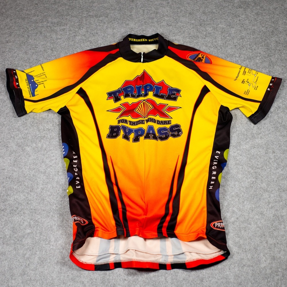 Triple Bypass Yellow Orange Red 1/2 Zip 100% Polyester Rear Pocket Sz L